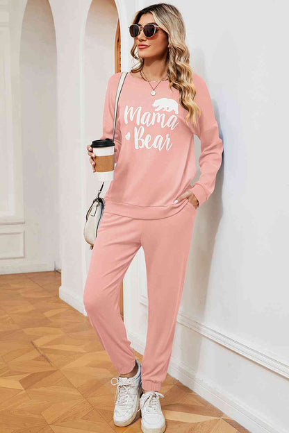 Conjunto de sudadera y pantalón deportivo con gráfico MAMA BEAR