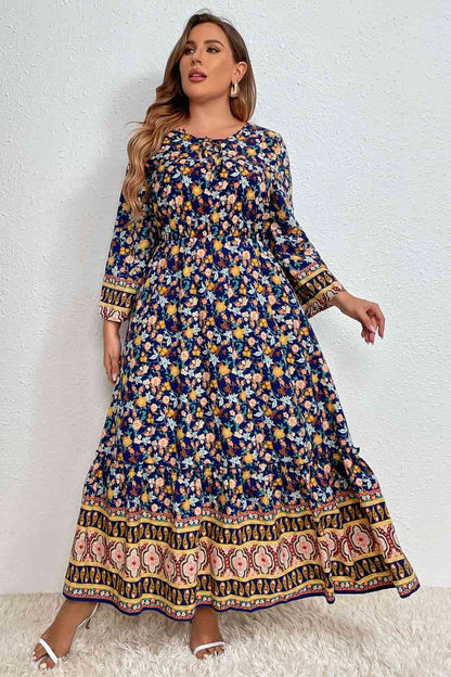 Melo Apparel Robe longue bohème à col rond grande taille