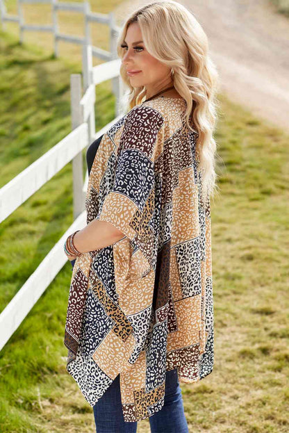 Leopard Patchwork Open Front Cardigan