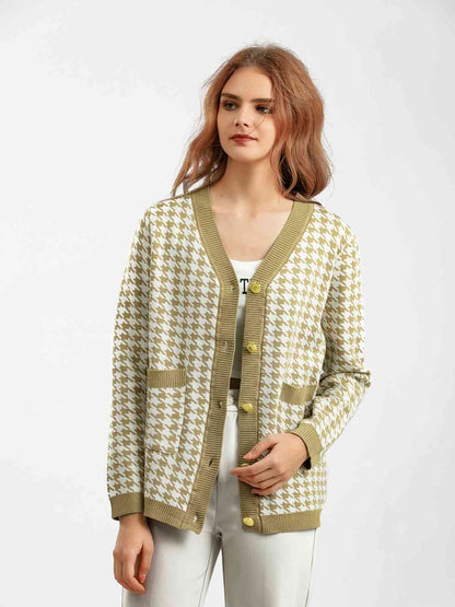 Cardigan boutonné pied-de-poule