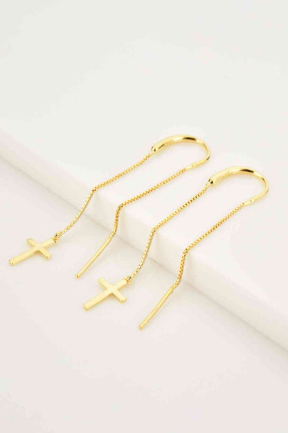 925 Sterling Silver Cross Threader Earrings