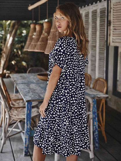 Printed Round Neck Tiered Dress