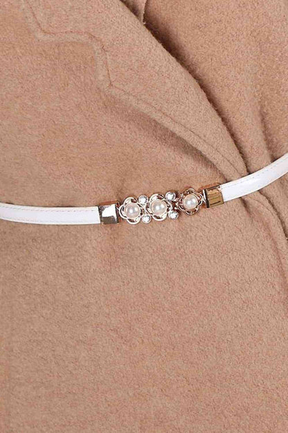 Ceinture en cuir PU réglable avec fleur en strass