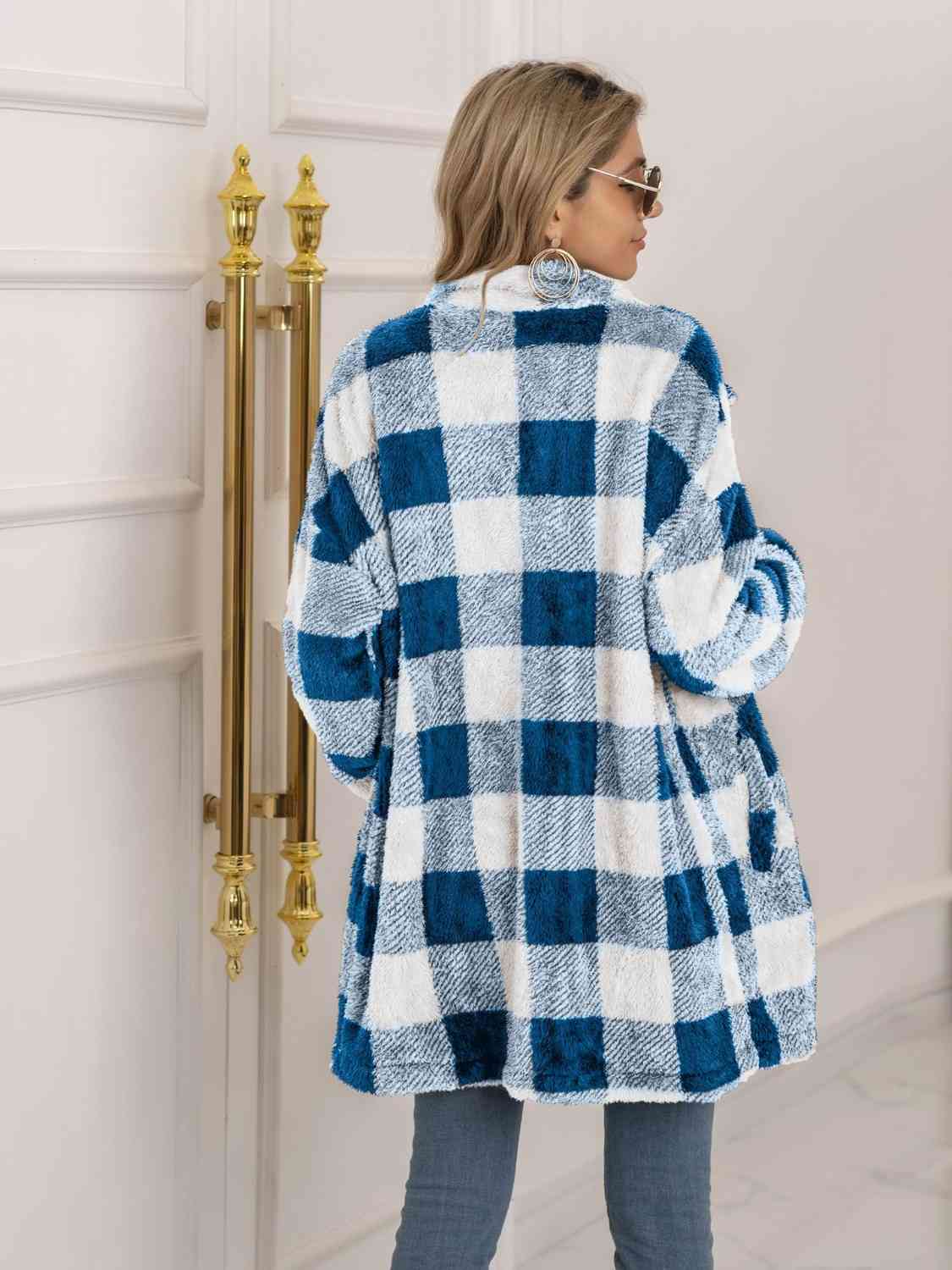 Plaid Collared Neck Longline Coat