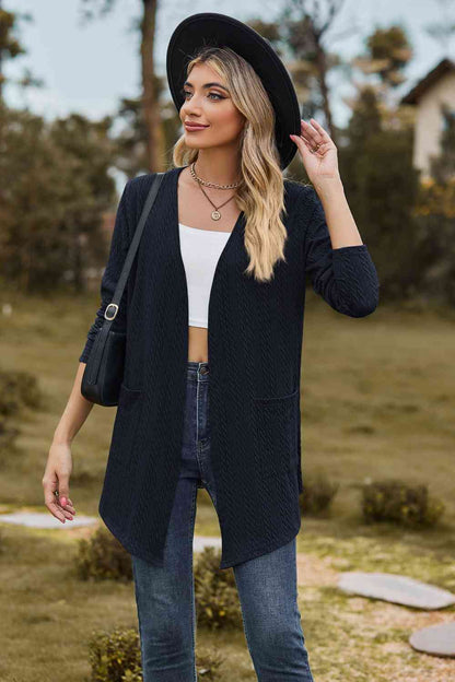 Cardigan à manches longues en tricot torsadé avec poche