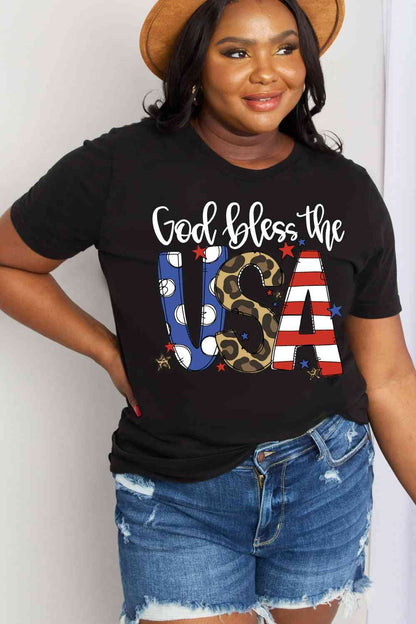 Simply Love Taille complète GOD BLESS THE USA Graphic Cotton Tee