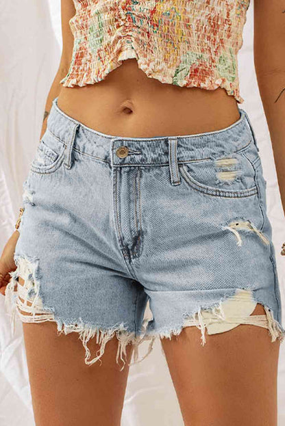 Short en jean effet vieilli