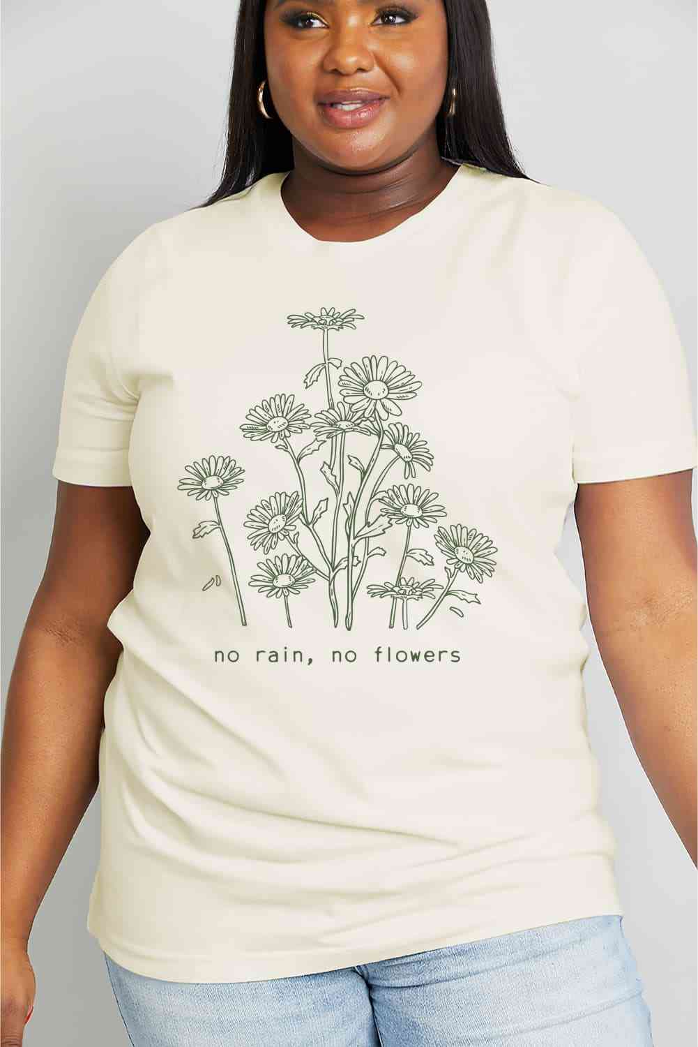 Simply Love T-shirt en coton graphique NO RAIN NO FLOWERS pleine taille