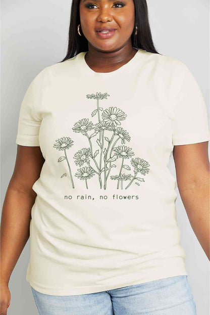 Simply Love T-shirt en coton graphique NO RAIN NO FLOWERS pleine taille