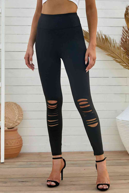 Leggings ajustados desgastados con cinturilla ancha de doble toma