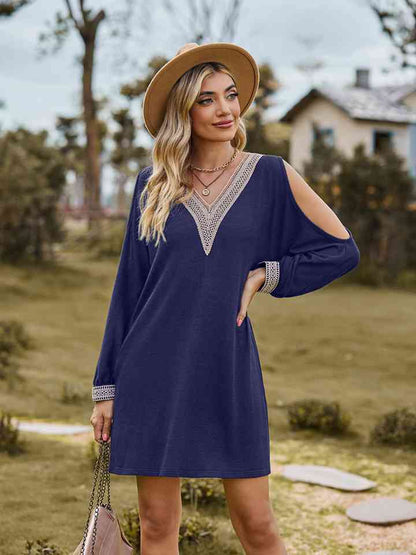 V-Neck Cutout Sleeve Mini Dress