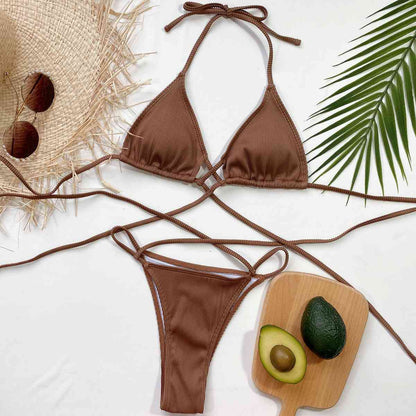 Ensemble de bikini côtelé croisé à col licou