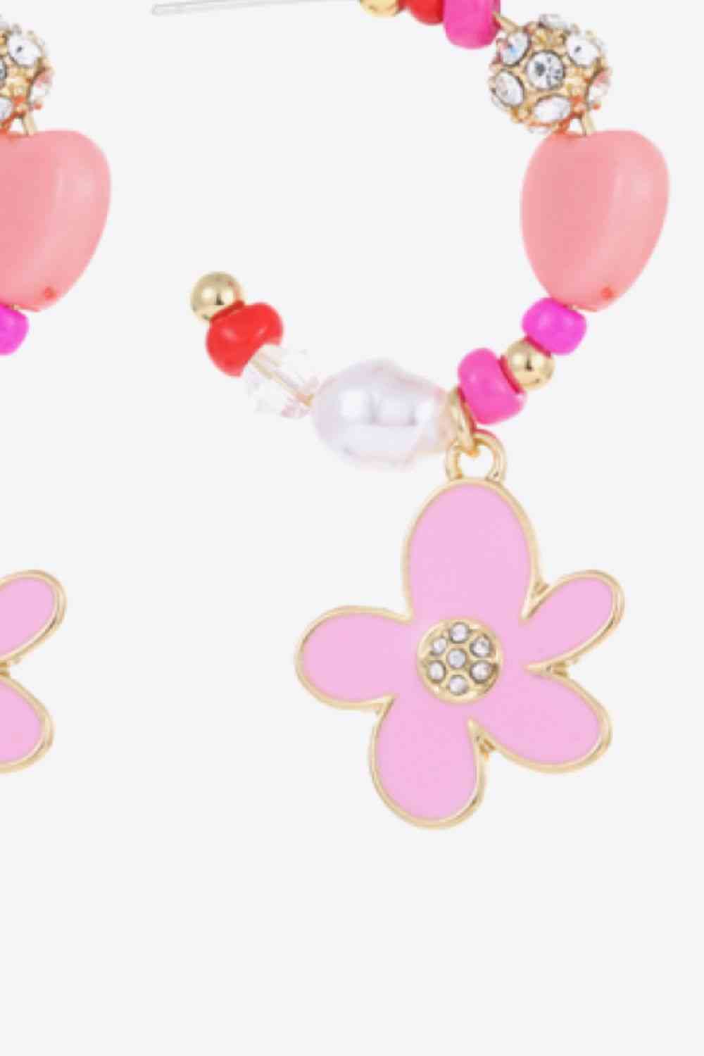 Boucles d'oreilles pendantes créoles en forme de C à fleurs