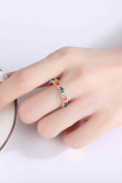 Bague en argent sterling 925 avec zircons cubiques multicolores