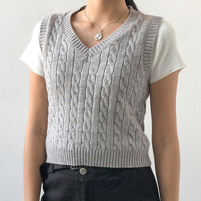 Gilet pull à col en V en maille torsadée