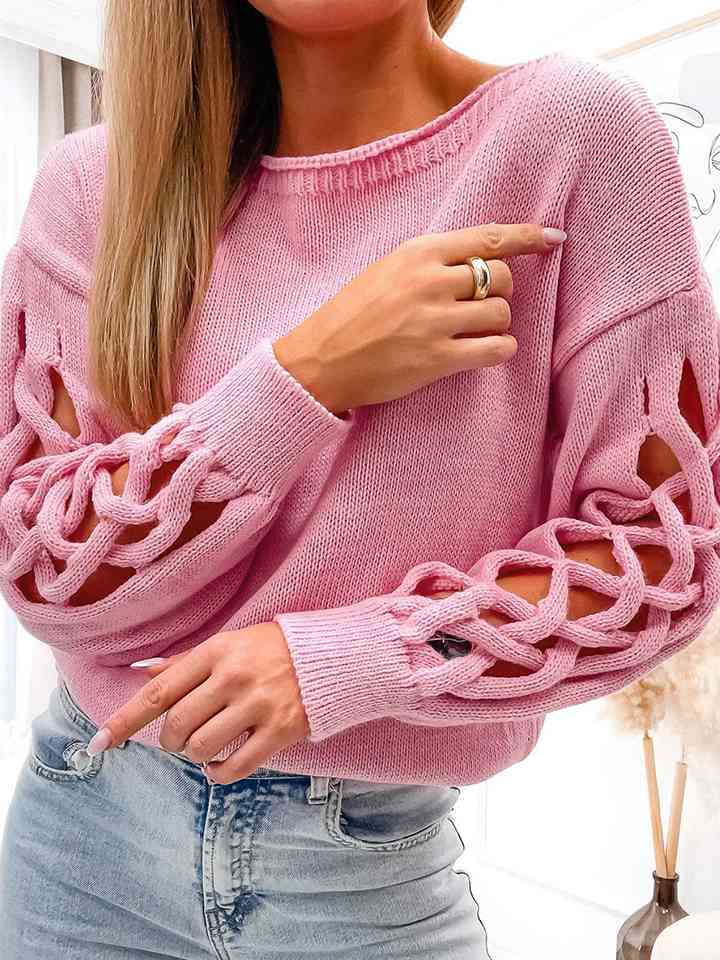 Cutout Crisscross Drop Shoulder Sweater