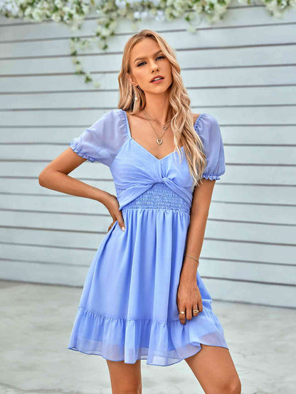 Tied Ruffle Hem Smocked Reversible Dress