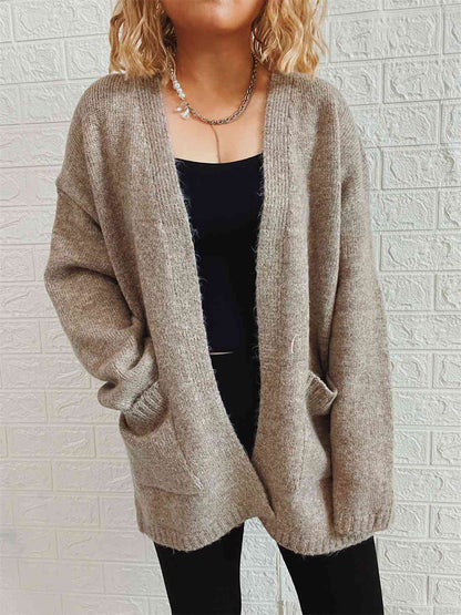 Open Front Long Sleeve Cardigan with Pockets