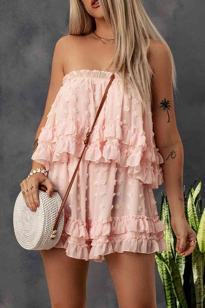 Swiss Dot Ruffled Strapless Romper