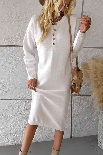 Buttoned Drop Shoulder Dress