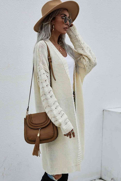 Double Take Horizontal Ribbing Open Front Duster Cardigan