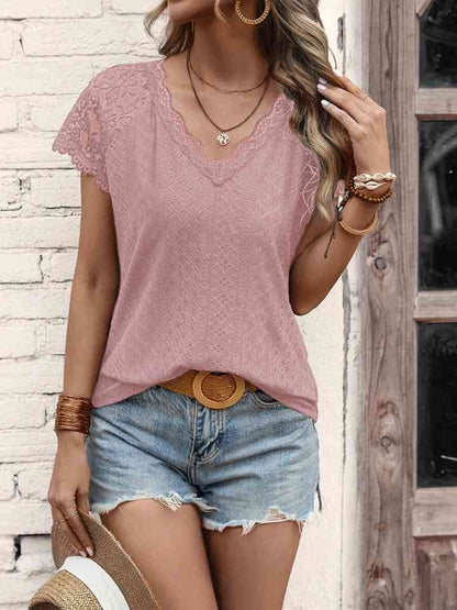 Blusa de manga corta con cuello en V