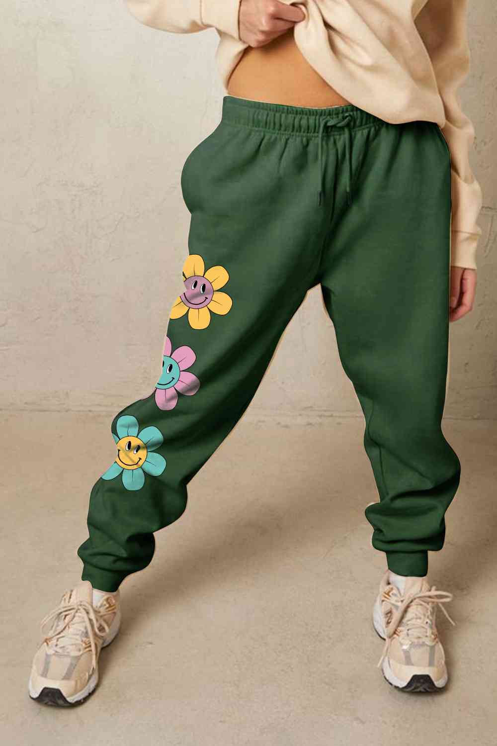 Simply Love Simply Love Pantalon de survêtement long avec cordon de serrage et motif floral pleine taille