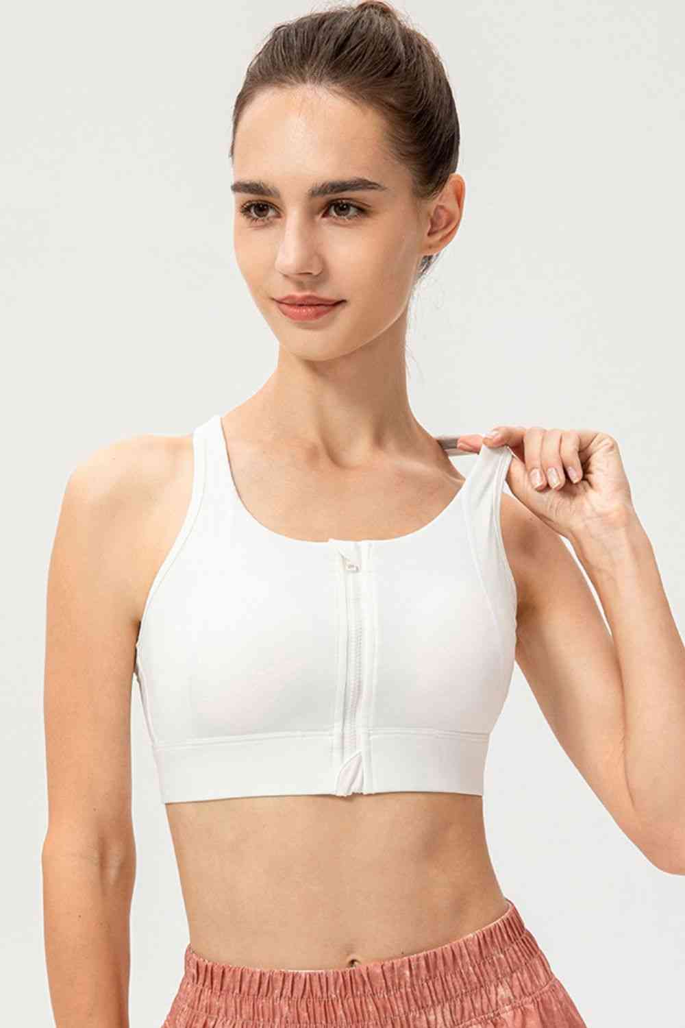 Soutien-gorge de sport zippé à col rond