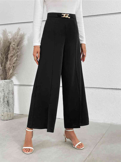 Chain Detail Slit Straight Pants