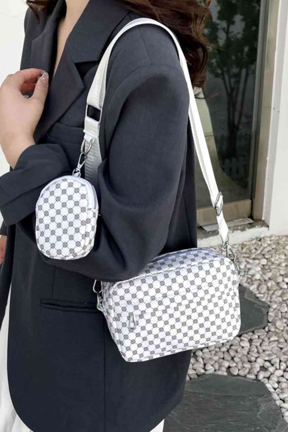 Sac à bandoulière en cuir PU géométrique adoré avec petit sac à main