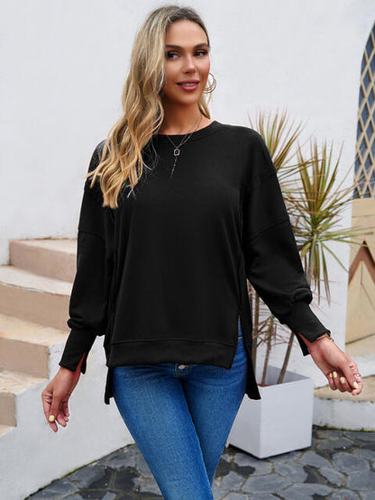 Round Neck Slit Sweatshirt