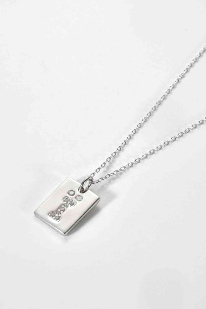 Inlaid Zircon Rectangle Pendant Necklace