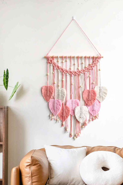 Colgante de pared con flecos de hojas de macramé