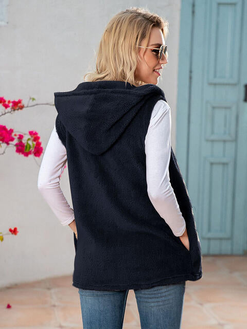 Full Size Sleeveless Hooded Vest with Pockets