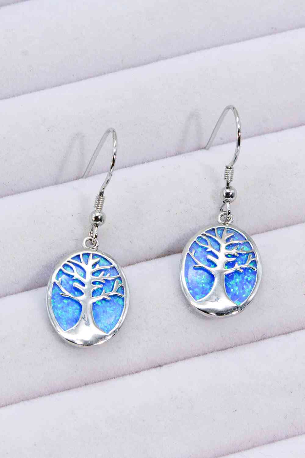 Boucles d'oreilles pendantes plaquées platine bleu opale