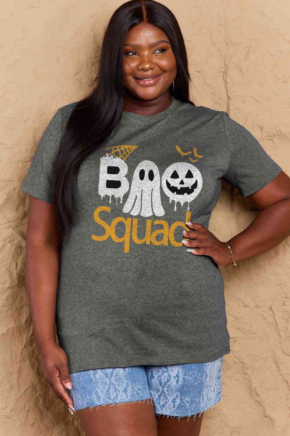 Camiseta de algodón con gráfico BOO SQUAD de talla grande de Simply Love