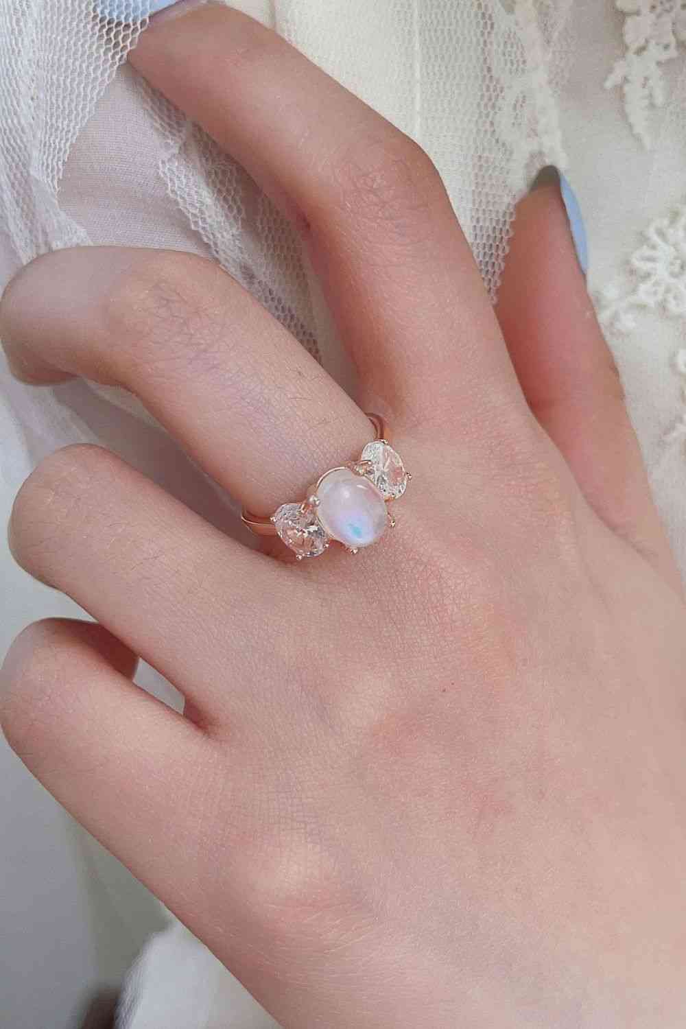 Bague à trois pierres en argent sterling 925 avec pierre de lune naturelle de haute qualité