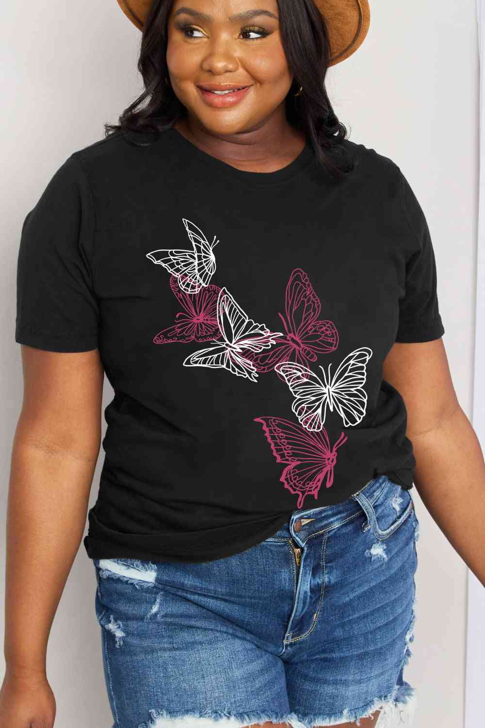 Simply Love Simply Love T-shirt en coton avec motif papillon pleine taille