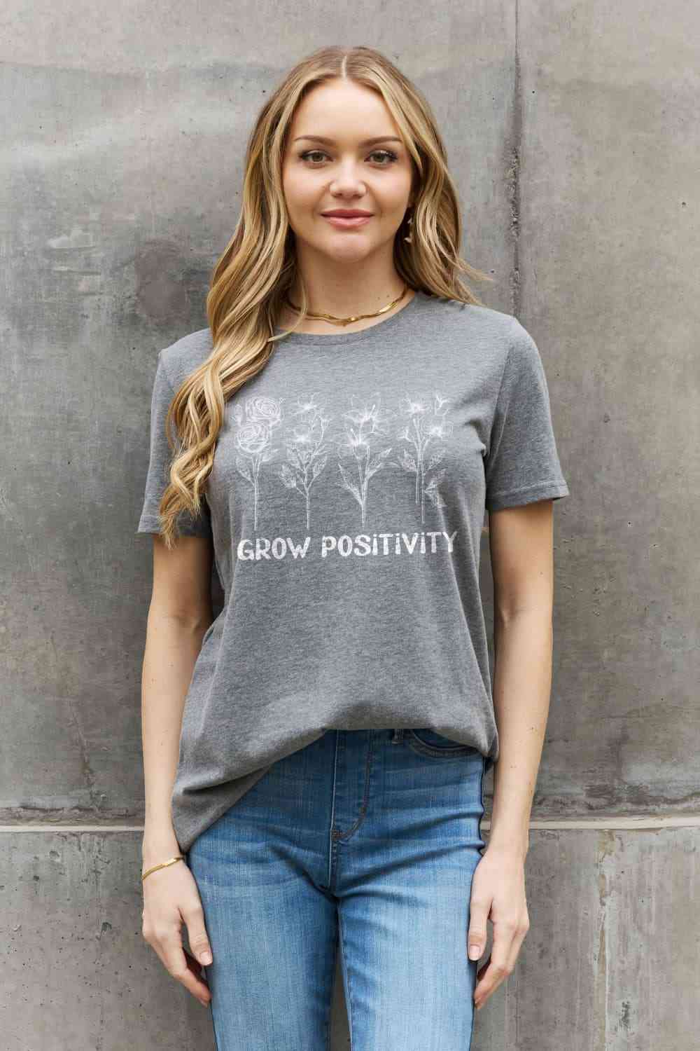 T-shirt en coton graphique Simply Love GROW POSITIVITY