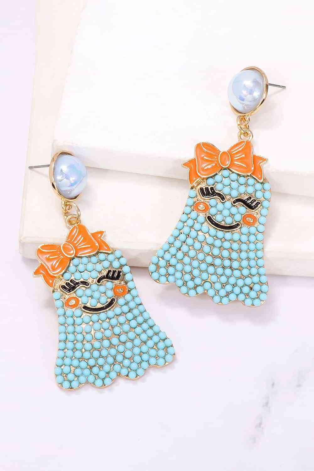 Smiling Ghost Shape Synthetic Pearl Earrings