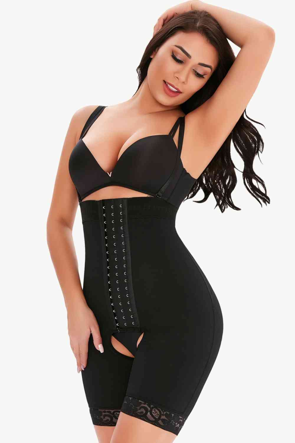 Body gainant pleine taille avec bordure en dentelle et crochets