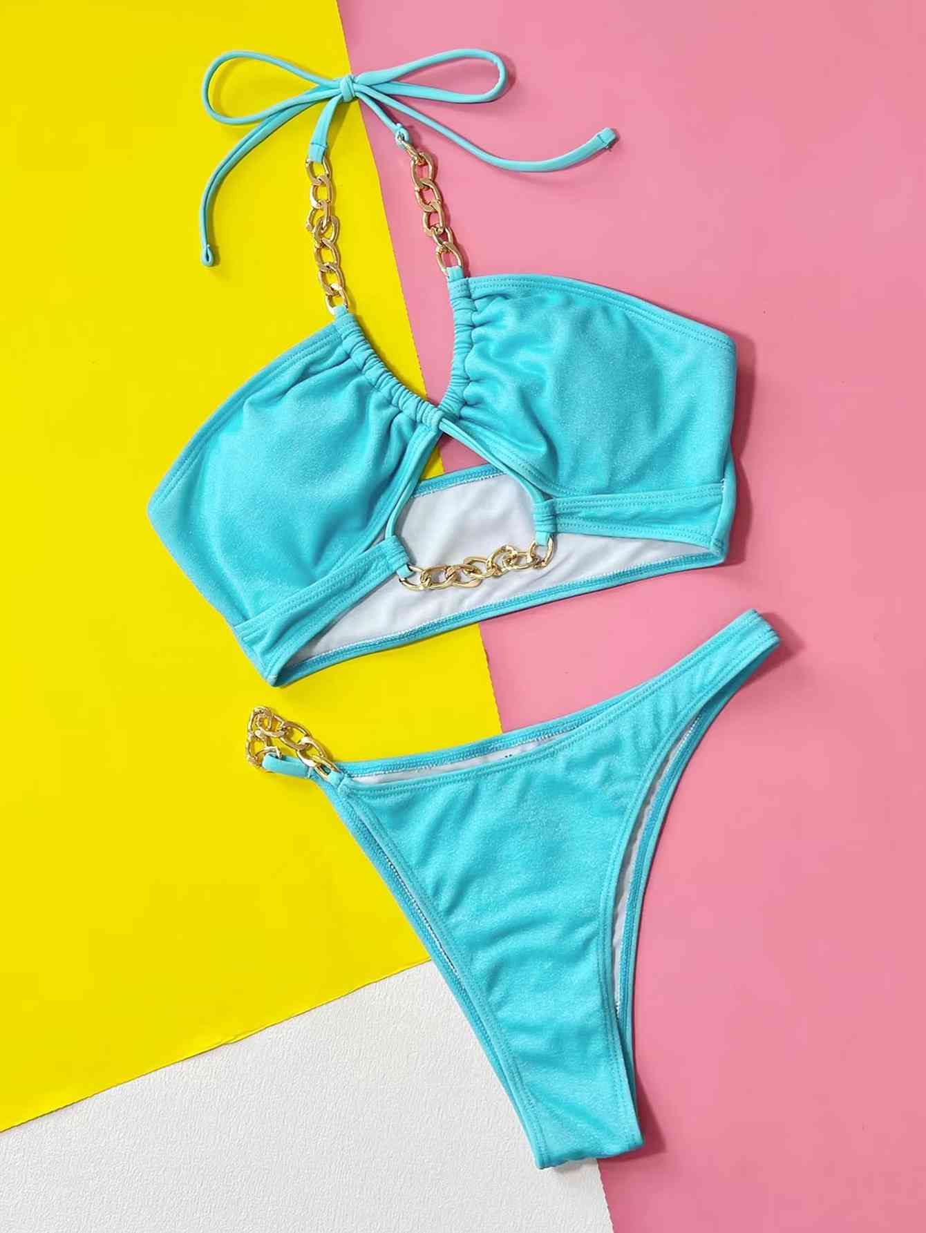 Ensemble de bikini deux pièces à détail chaîne et col licou