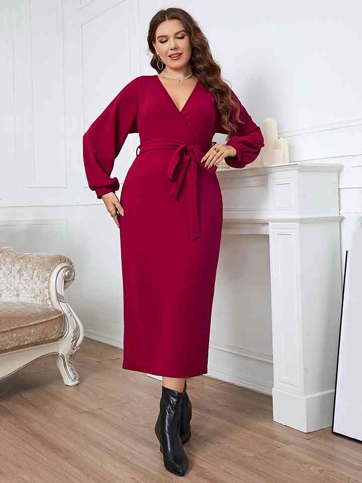 Robe Surplis à Col Noué à la Taille de Grande Taille