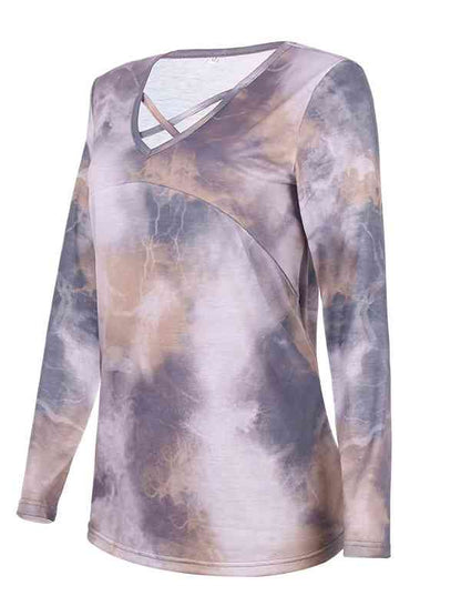 Tie-Dye Crisscross V-Neck Top