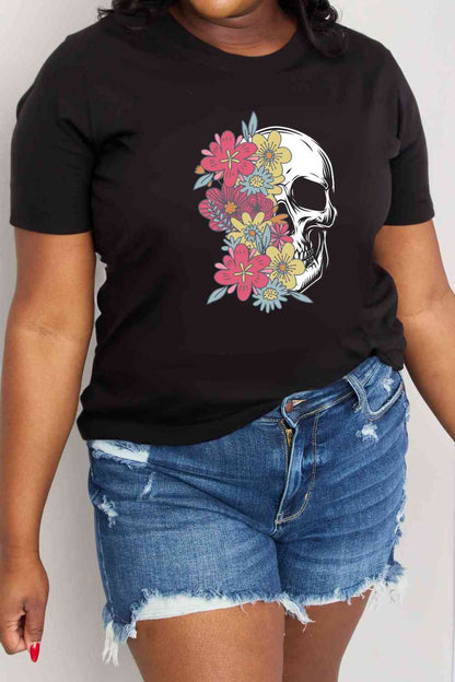 Camiseta de algodón con estampado de calavera de tamaño completo de Simply Love