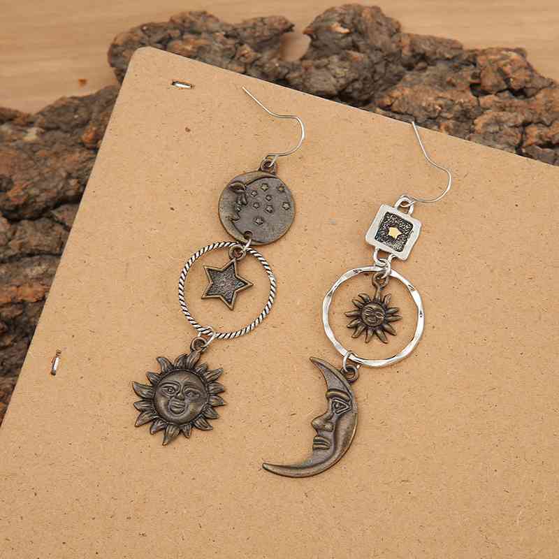 Boucles d'oreilles étoile, soleil et lune