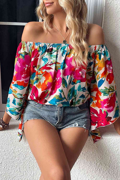 Off Shoulder Floral Print Blouse