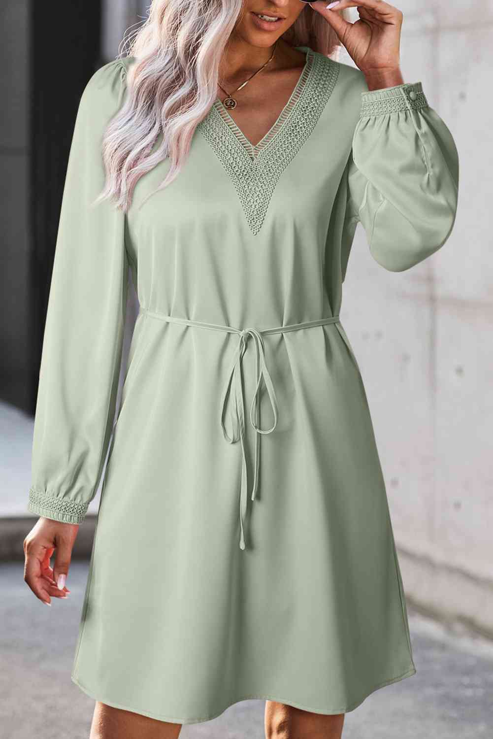 V-Neck Long Sleeve Mini Dress