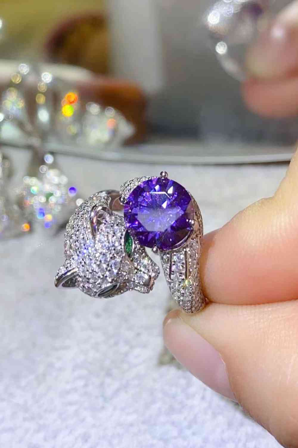 Bague de dérivation animale réglable en moissanite de 2 carats