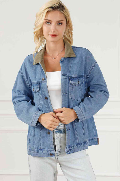 Collared Neck Button Front Denim Jacket